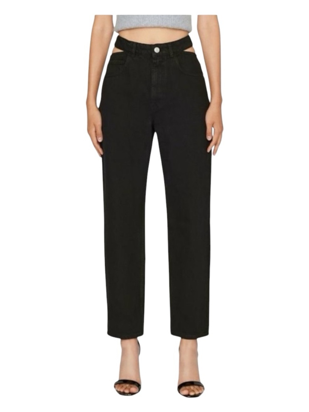 Frame Le High N Tight Straight Cutout Jeans Black Film Noir High Rise 30